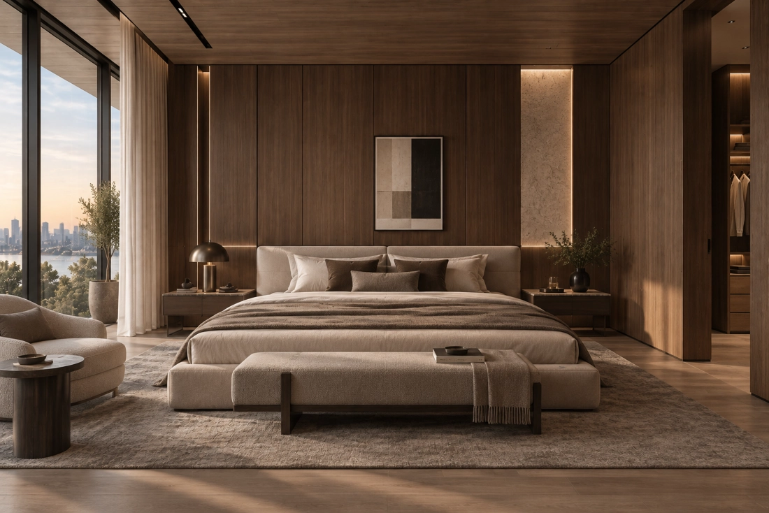 Wood paneled bedroom