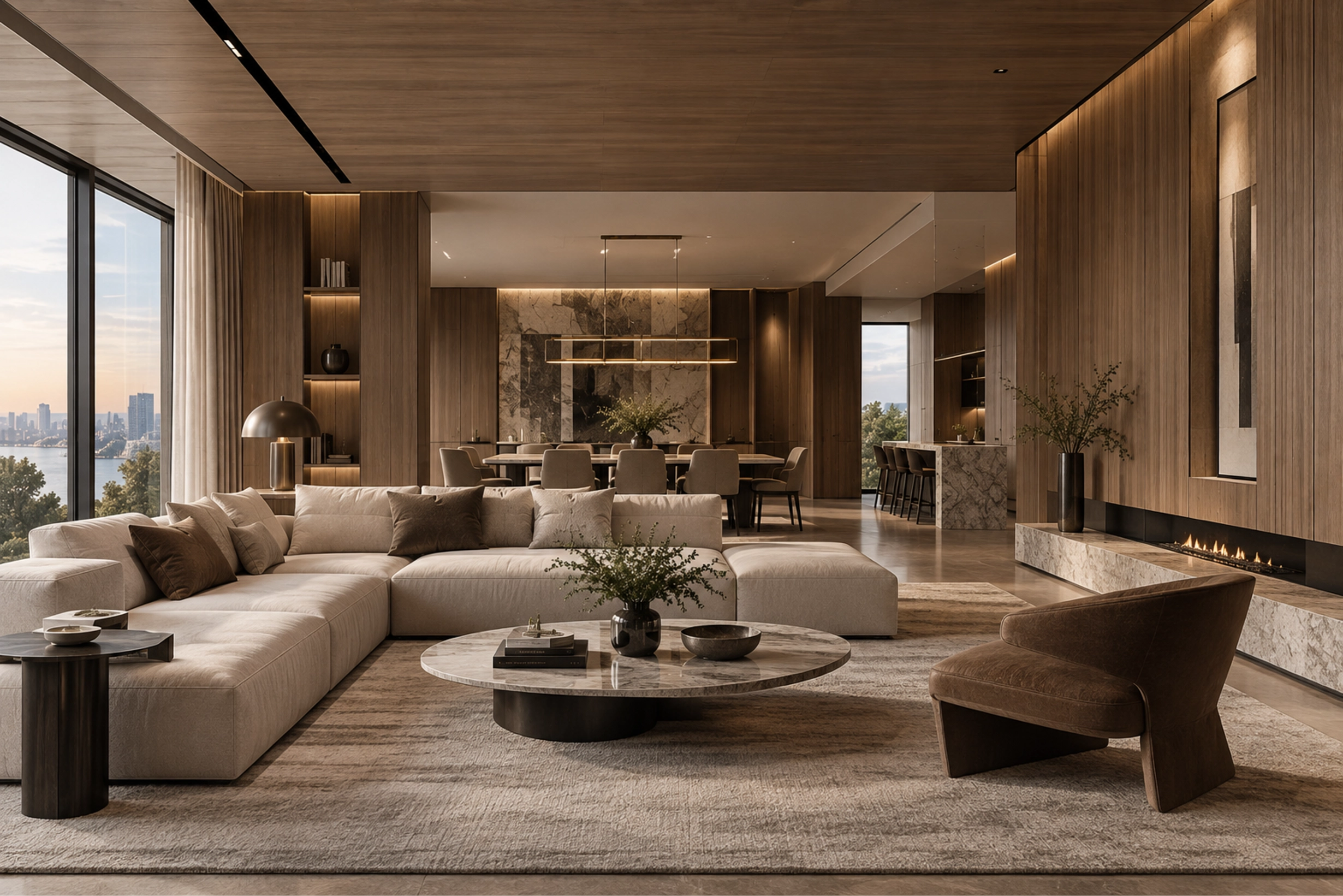 Warm wood interior living room