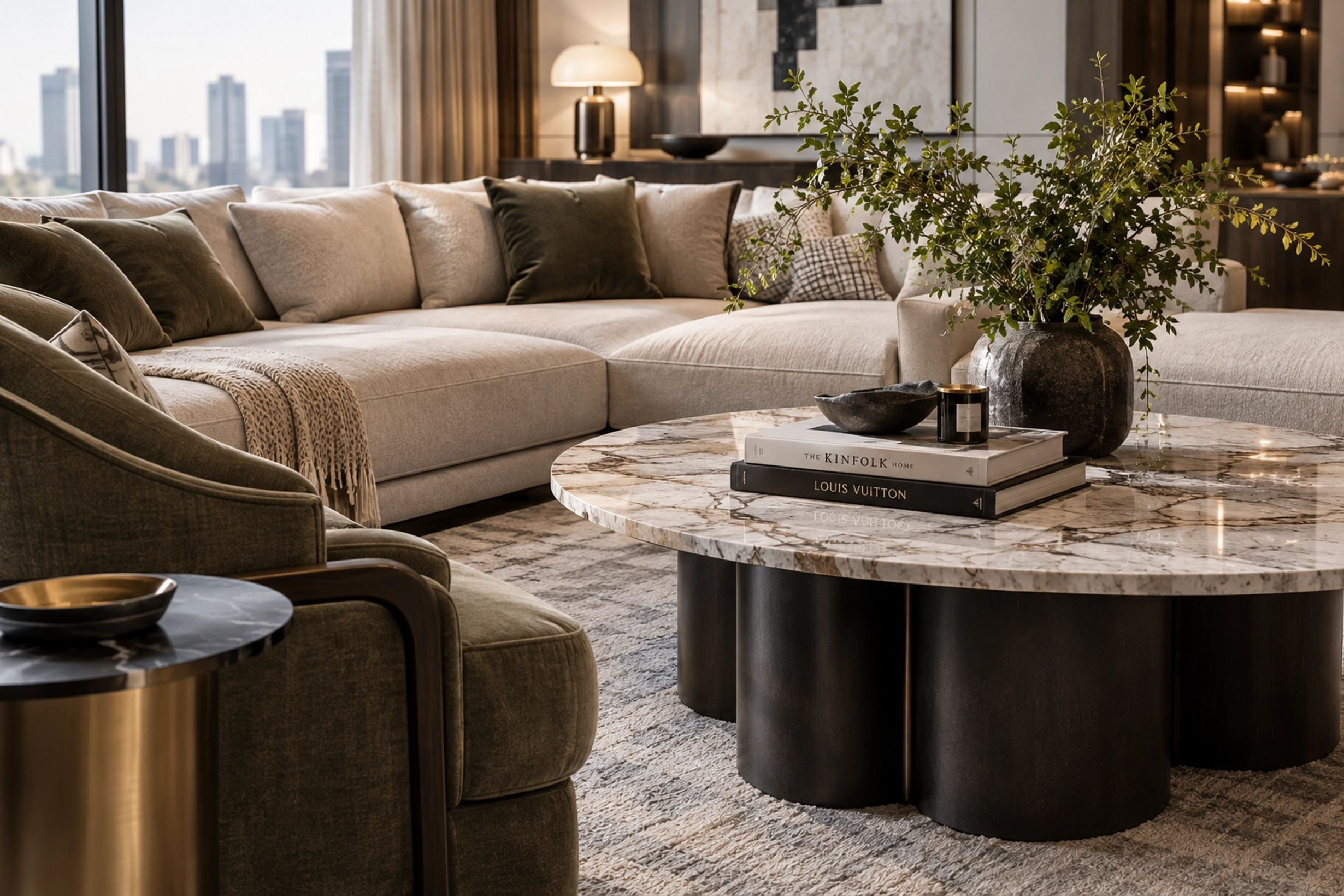 Natural material living room detail